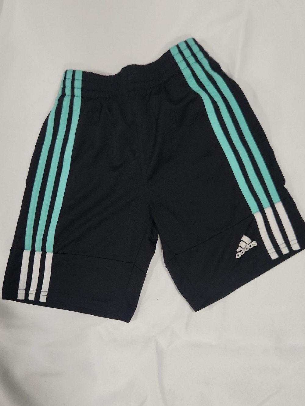 adidas Kids Black Shorts with Teal and White Stripes